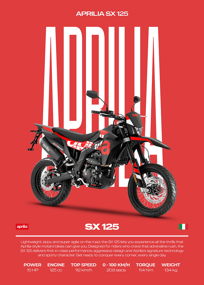 Aprilia SX 125 Motorcycle on Red Background