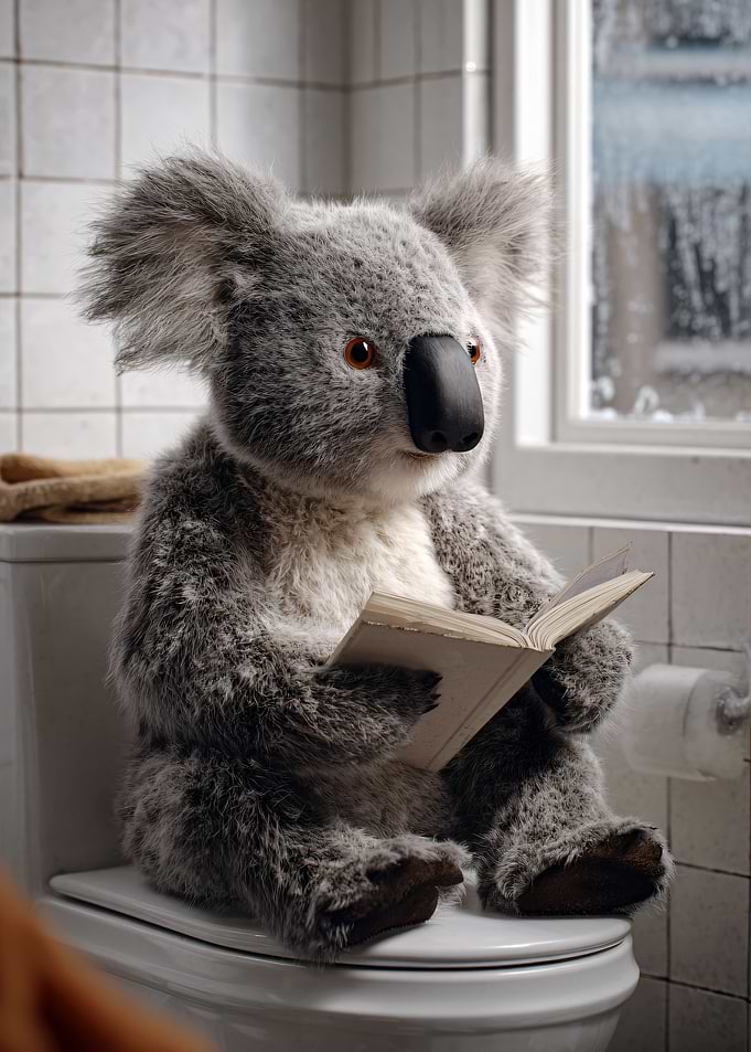Koala Reading on Toilet