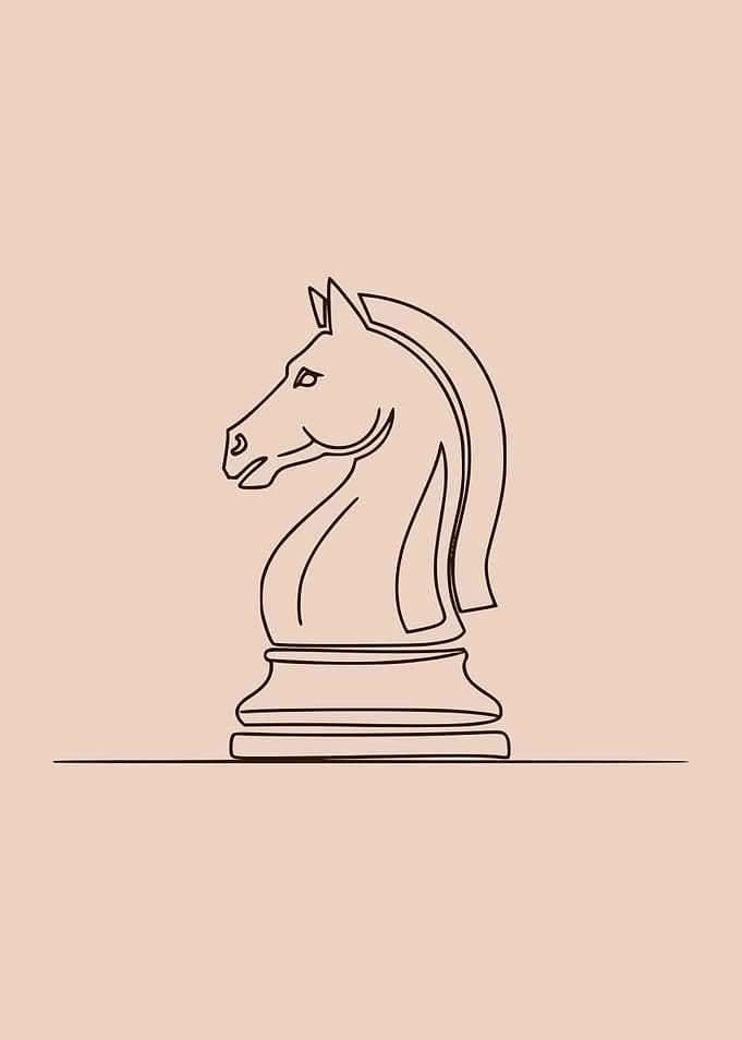 Chess Knight Minimalist Line Art (dark version)