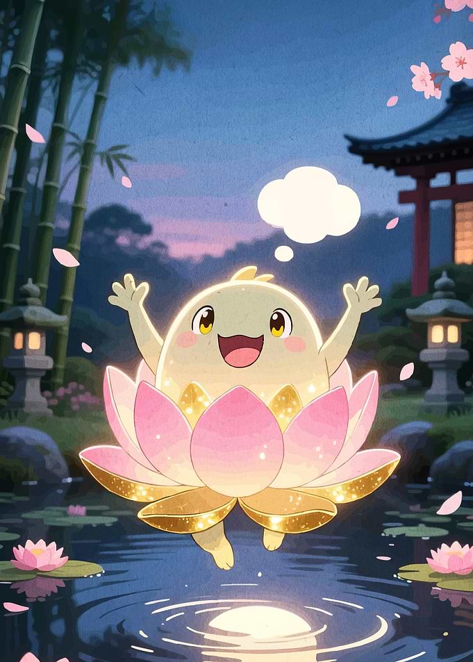 Cute Character in Lotus Flower Pond