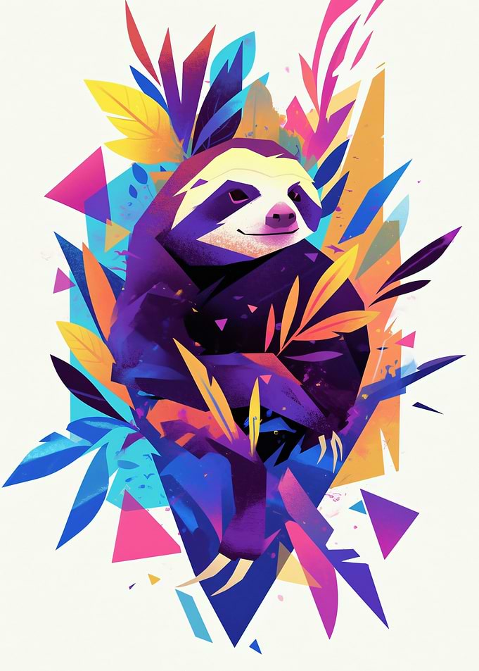 Colorful Sloth Geometric Art