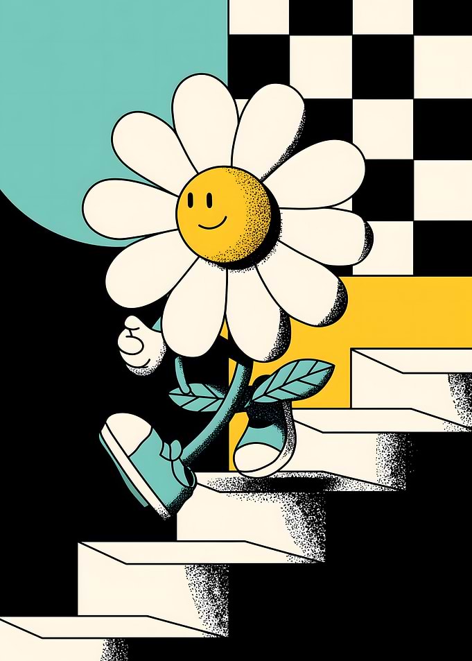 Cartoon Daisy Walking Down Stairs