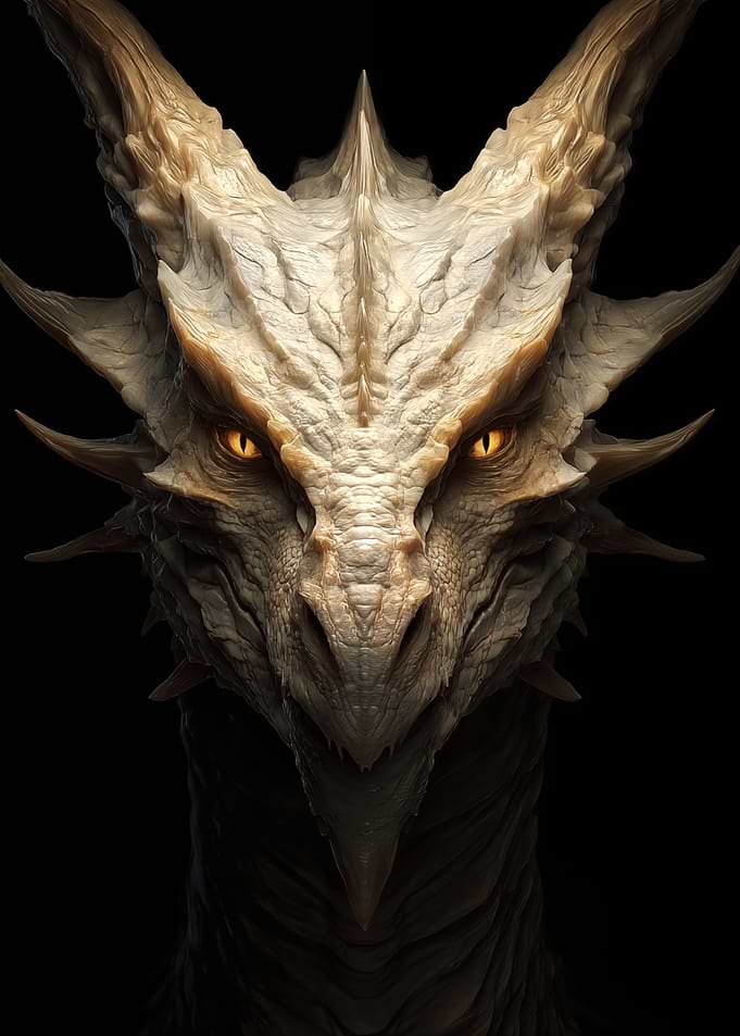 White Dragon Head Close-Up Portrait