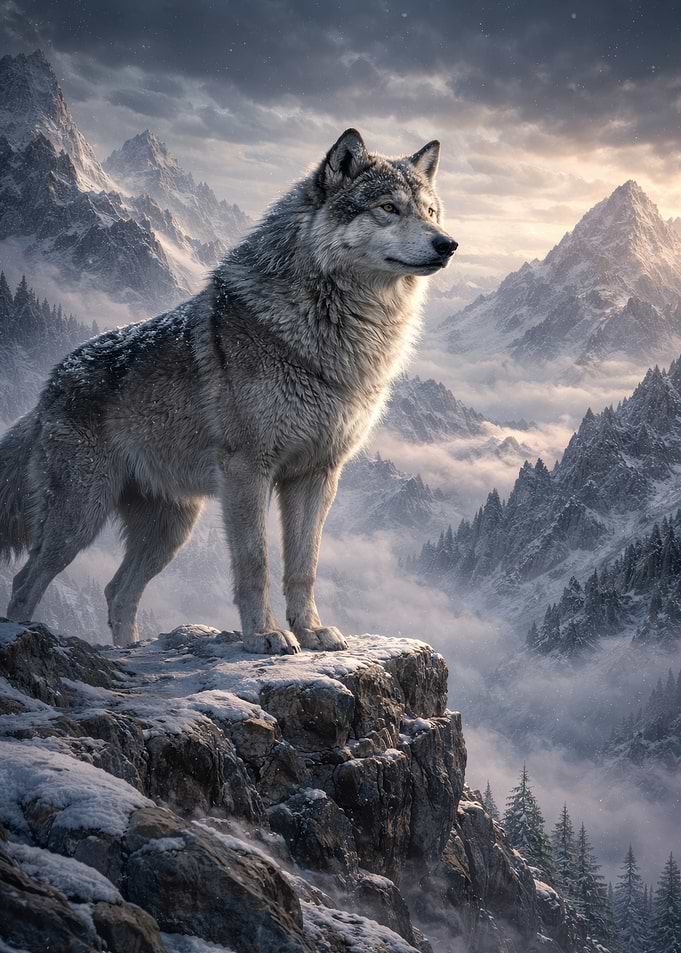 Wolf on Mountain Peak