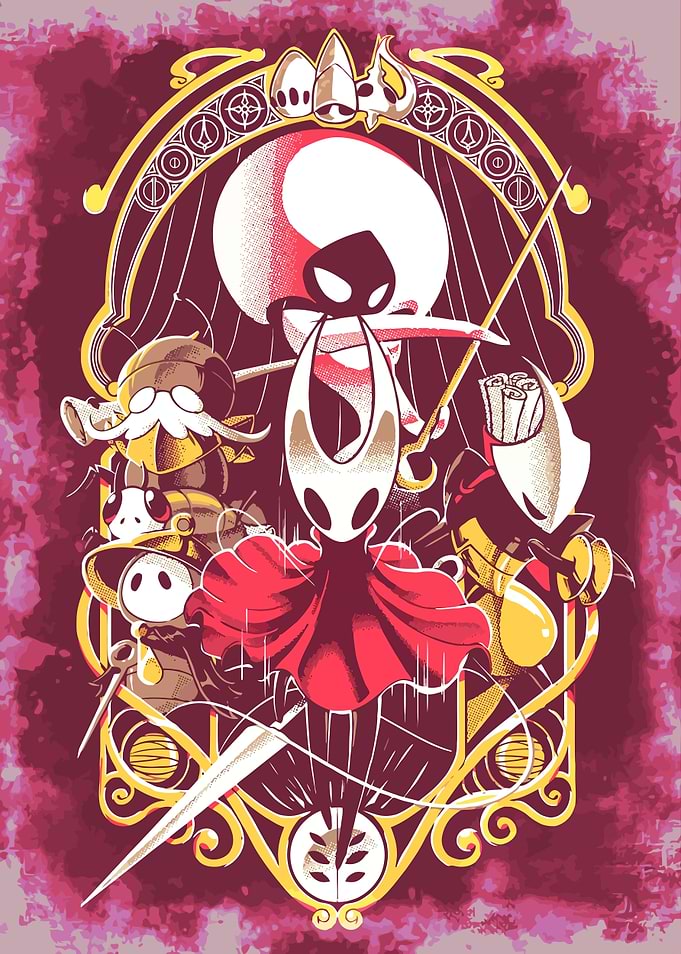 Hollow Knight characters in ornate frame