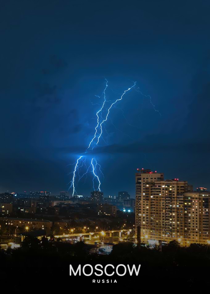 Moscow Russia Lightning Storm Night