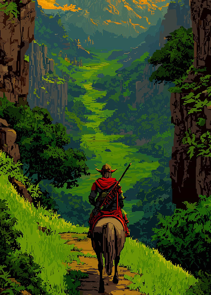 Pixel Art Rider in Green Valley