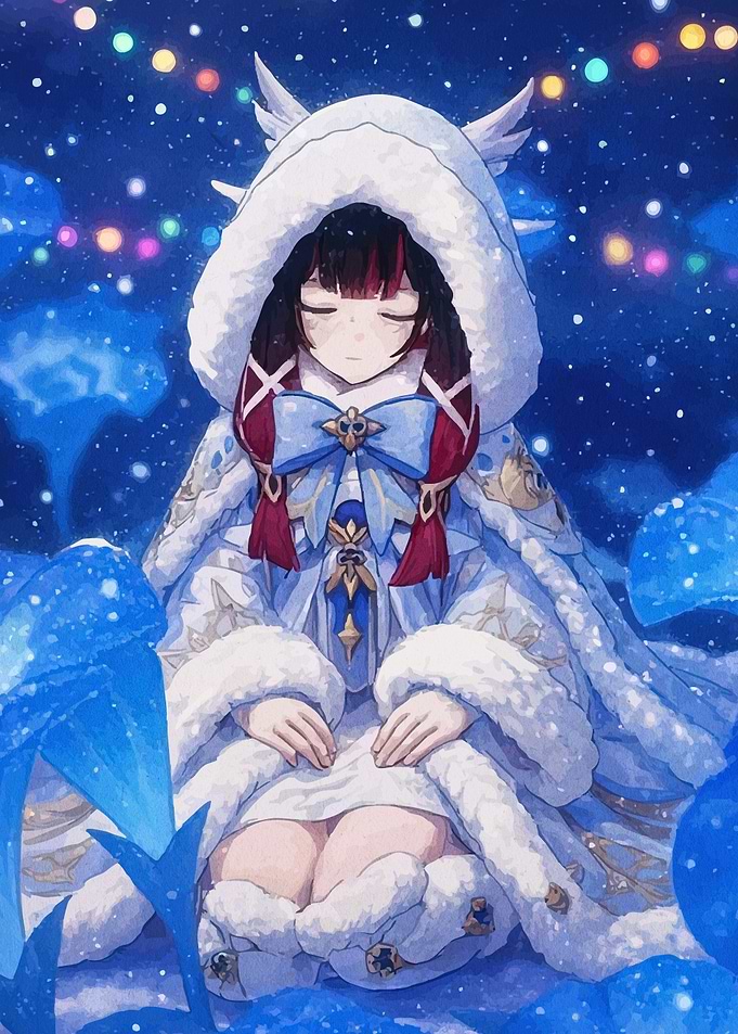 Anime Girl in Winter Hooded Cloak