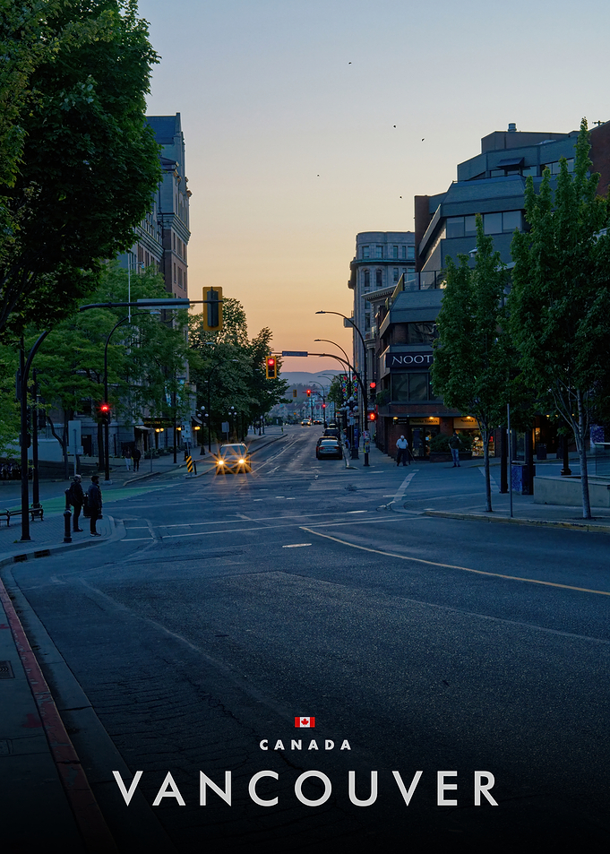 Vancouver street view at dusk