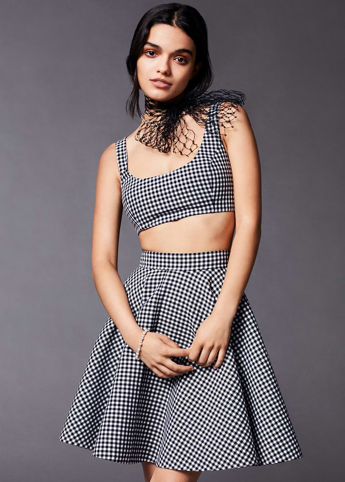 rachel zegler in Gingham Crop Top and Skirt