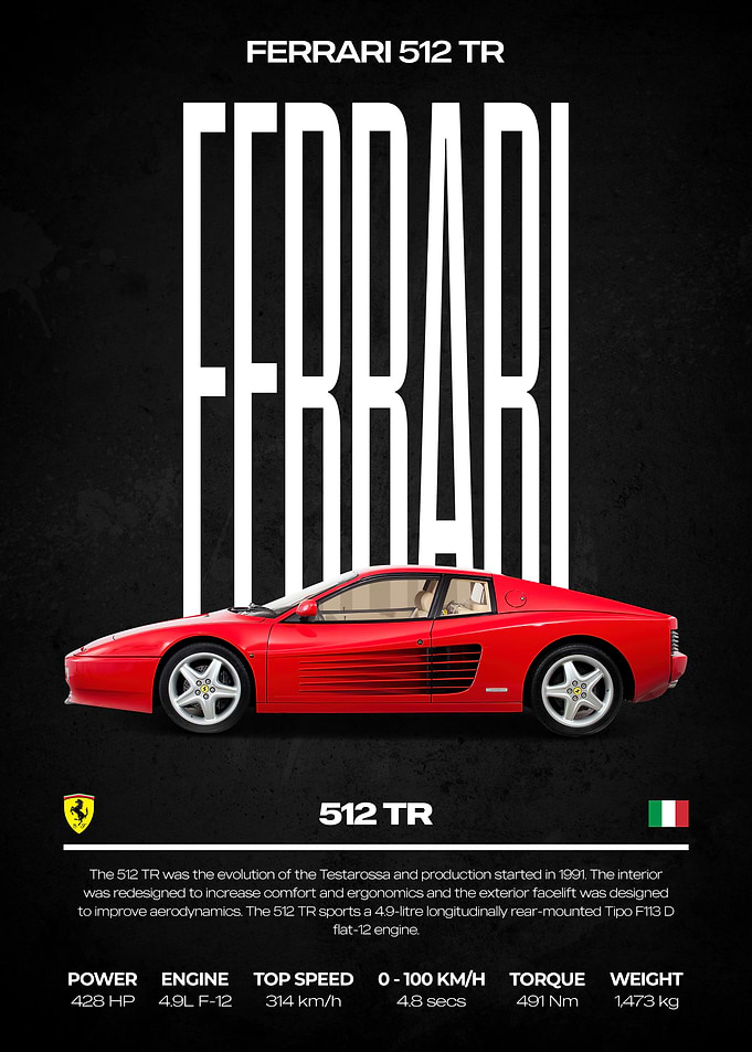 Ferrari 512 TR Red Car Poster