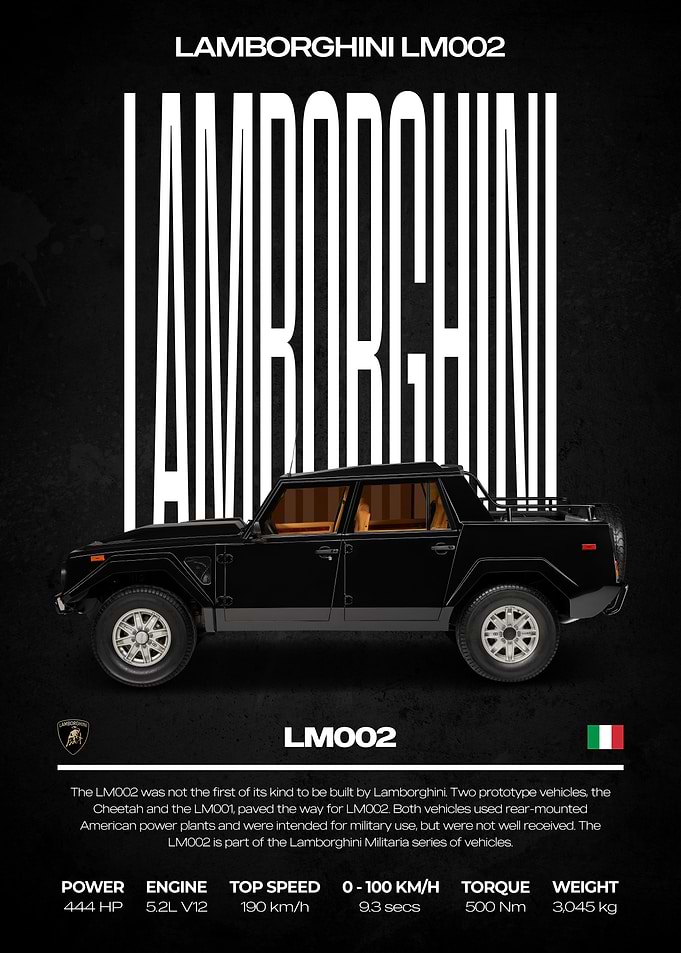 Lamborghini LM002 Black Car Poster