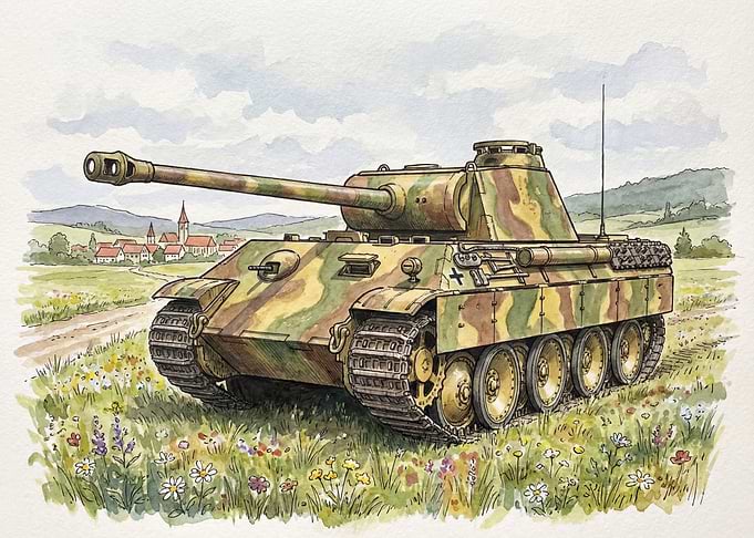 Panther Tank Watercolor Painting