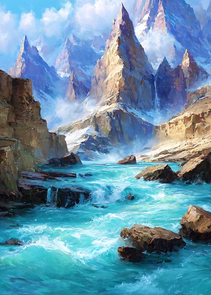 Mountain River Landscape Painting