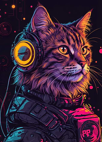 Cyberpunk Cat with Headphones