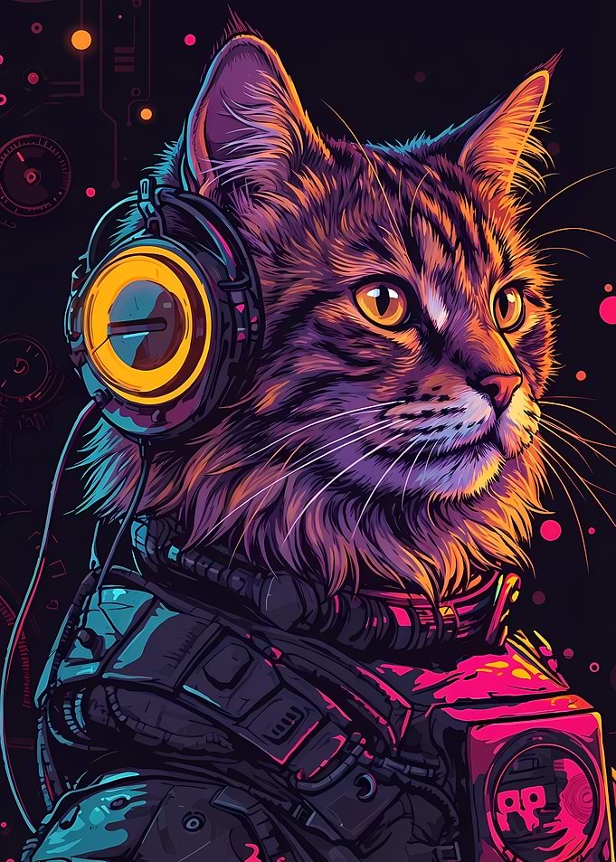 Cyberpunk Cat with Headphones