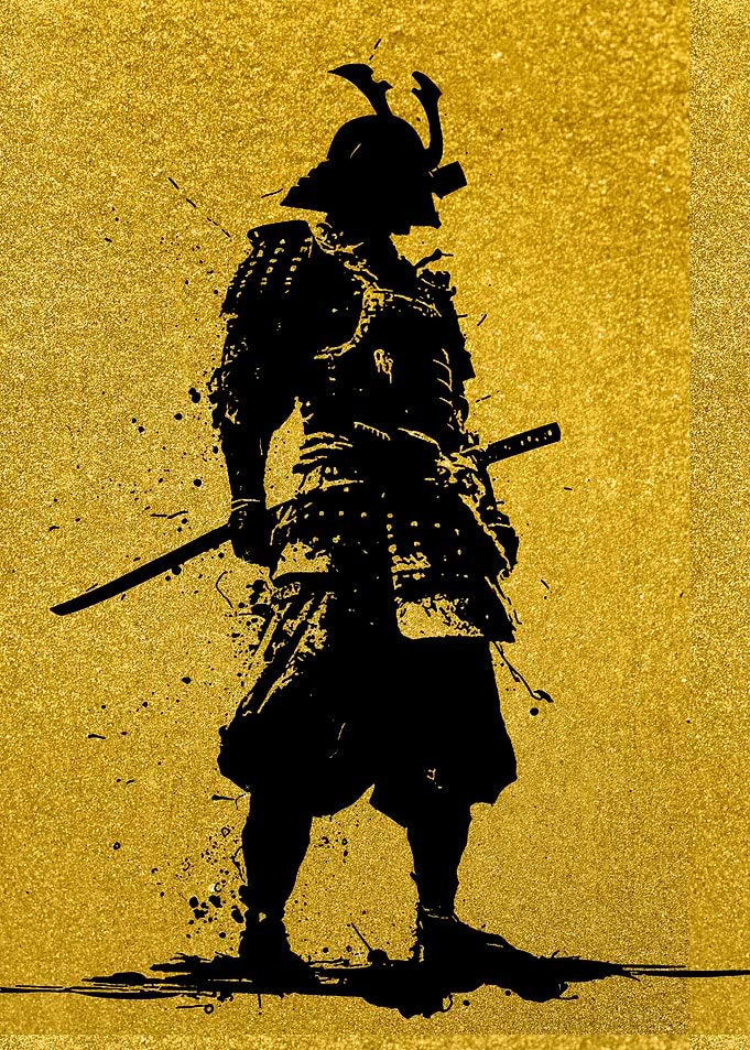 Samurai Warrior Silhouette on Gold