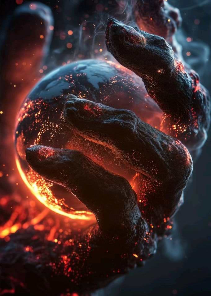 Fiery Hand Holding Earth