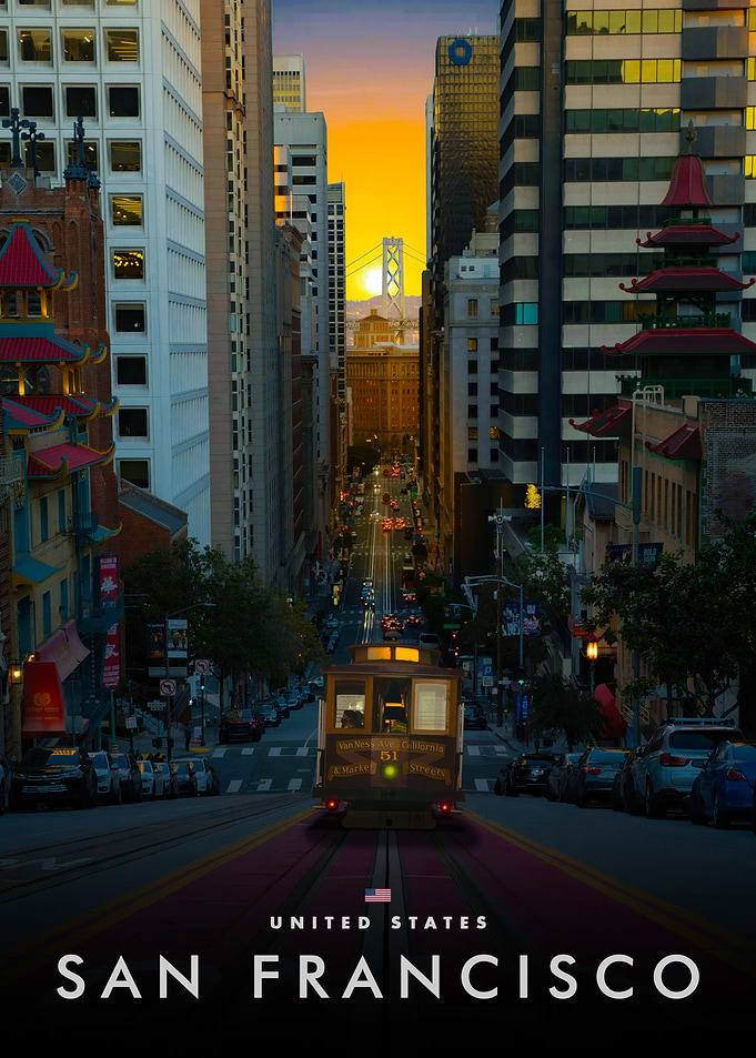 San Francisco street with cable car