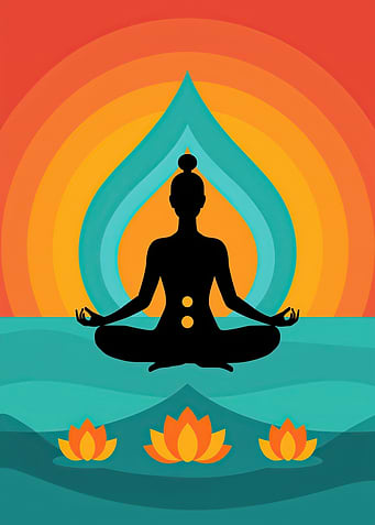 Yoga Meditation Silhouette with Lotus Flowers