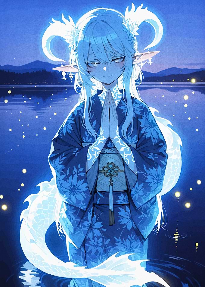 Anime Girl in Kimono by Lake