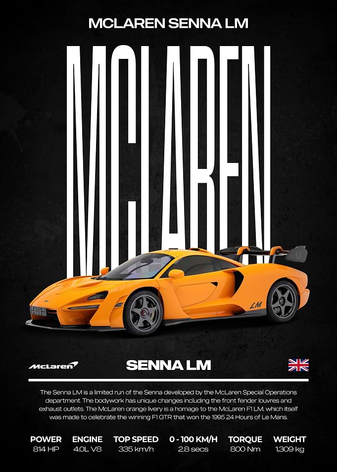 McLaren Senna LM Orange Car Poster