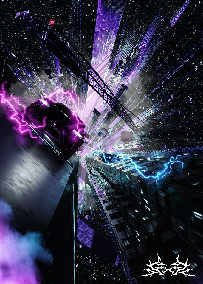 Cyberpunk Cityscape with Lightning Effects
