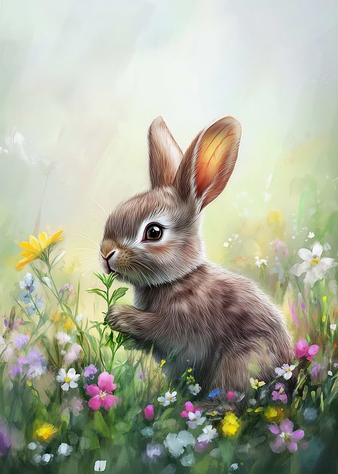 Cute Bunny in a Flower Field
