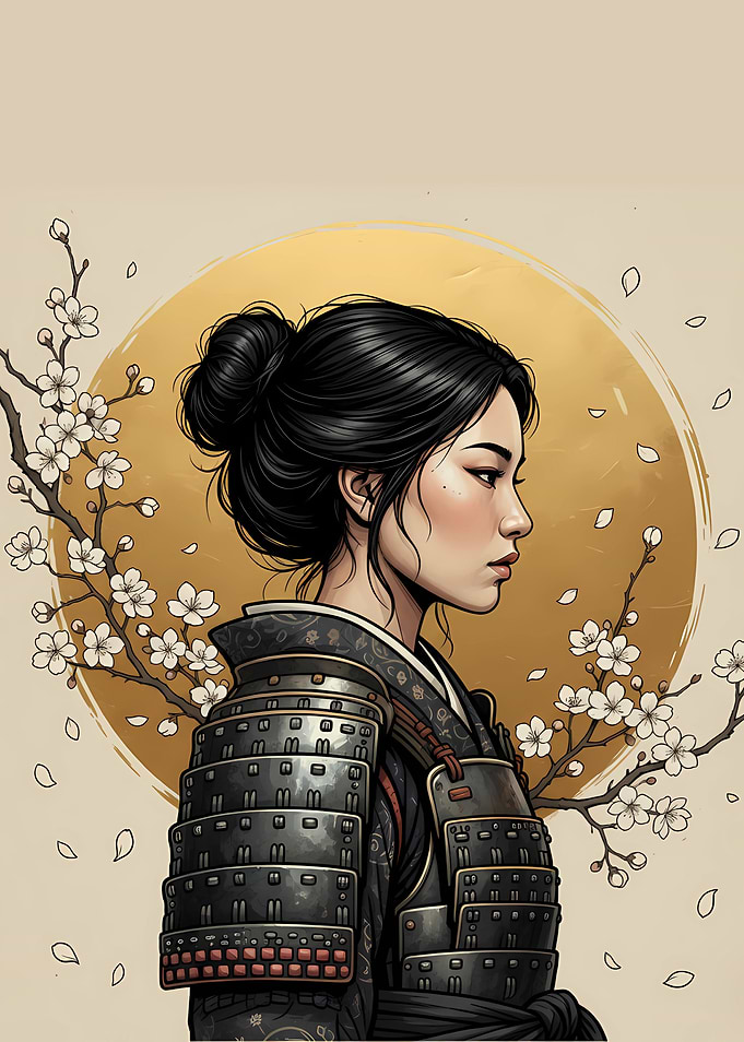 Samurai Woman with Cherry Blossoms