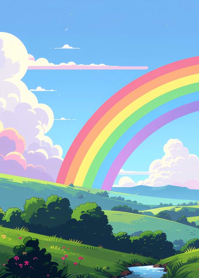 Pastoral Landscape with Rainbow and Stream