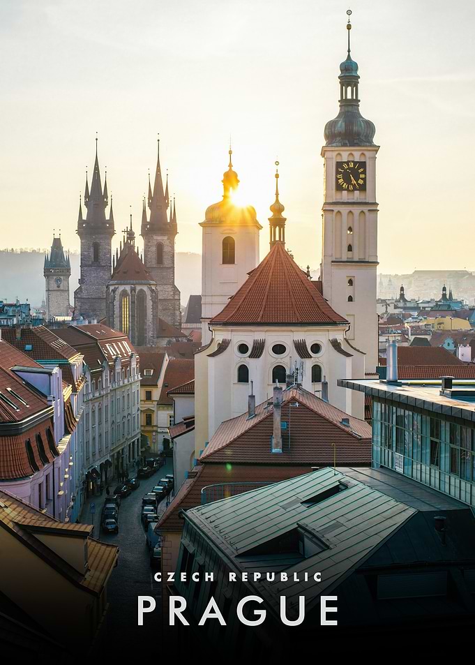 Prague cityscape at sunrise, Czech Republic