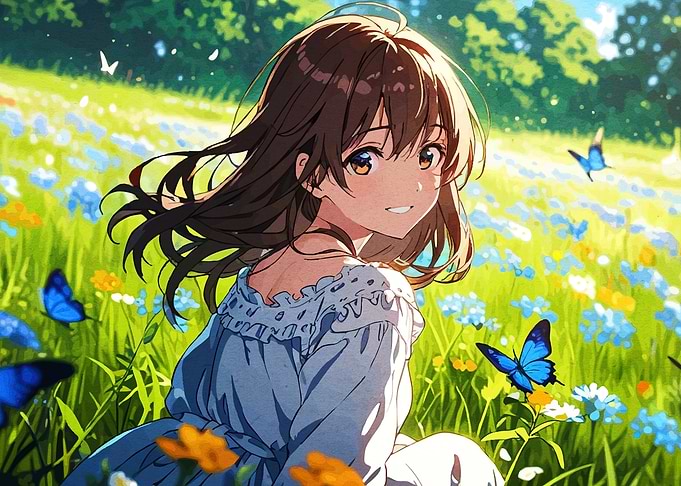 Anime Girl in a Flower Field