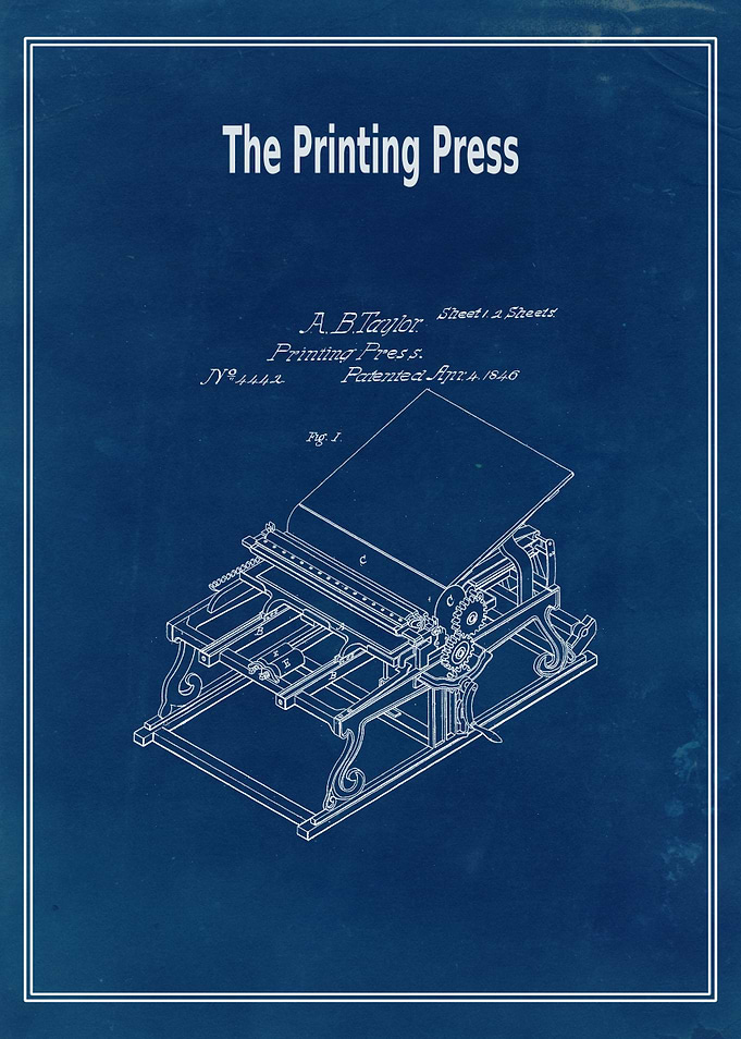 Patent Printing Press blue