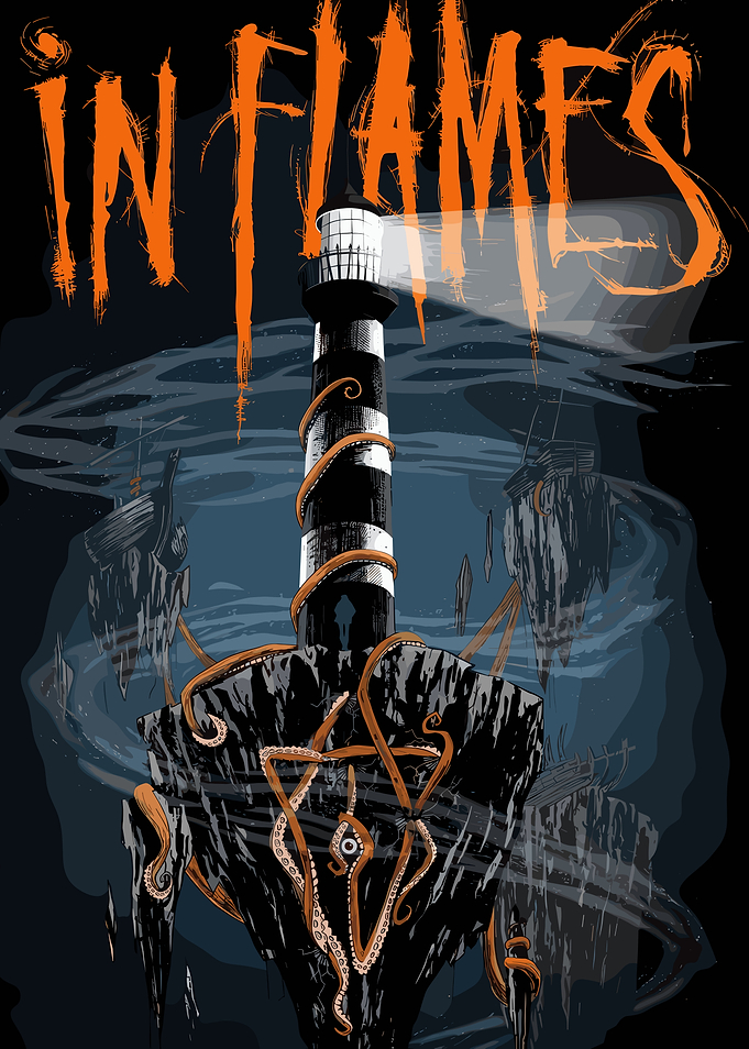 In Flames: Lighthouse and Kraken Illustration