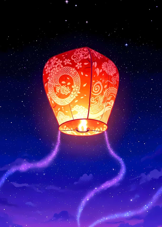 Red Sky Lantern with Dragon Design