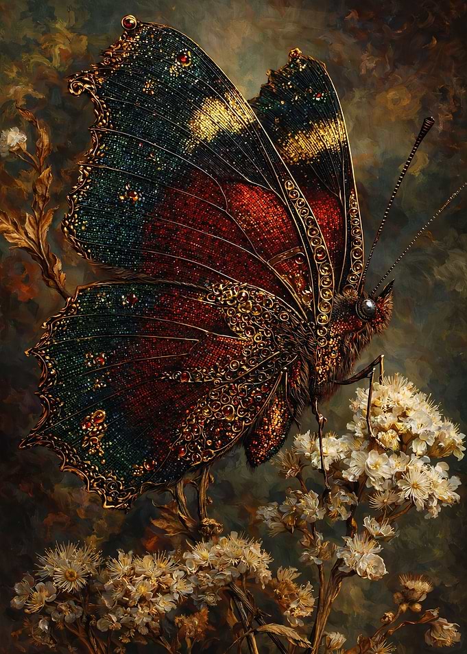 Ornate Butterfly on Flowers