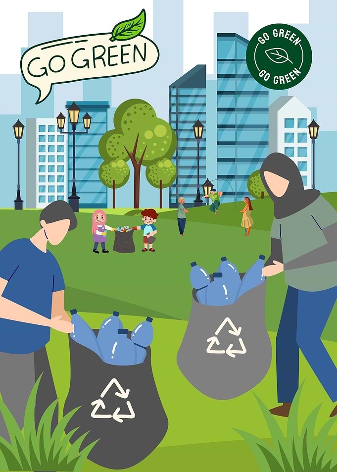 Go Green: Community Cleanup Illustration