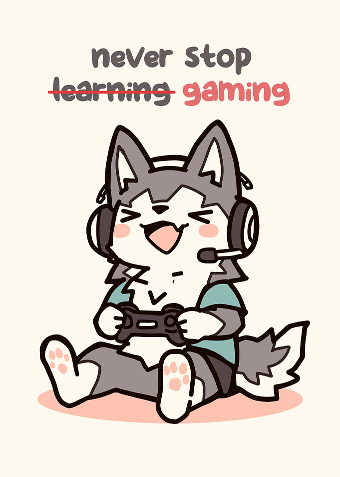 Never Stop Gaming Cartoon Wolf