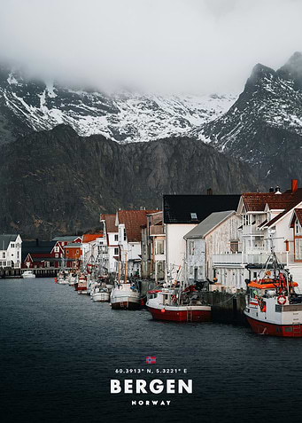 Bergen, Norway: Coastal Village and Mountains