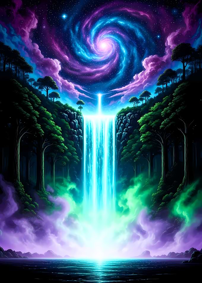 Waterfall Under Swirling Galaxy
