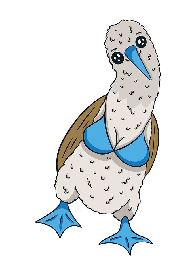 Cartoon Blue-Footed Booby in Bikini