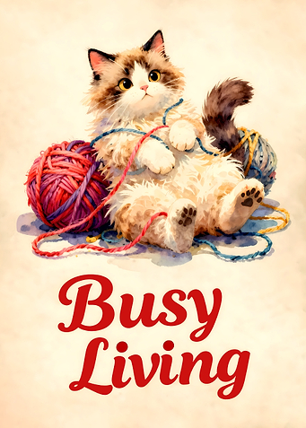 Funny Fluffy Cat with Yarn Watercolor Painting