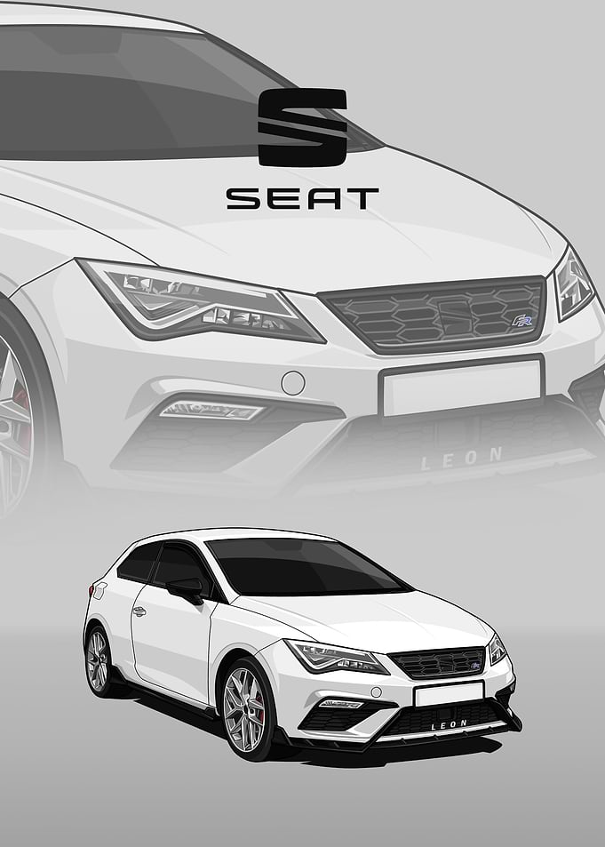 White Seat Leon Car Illustration