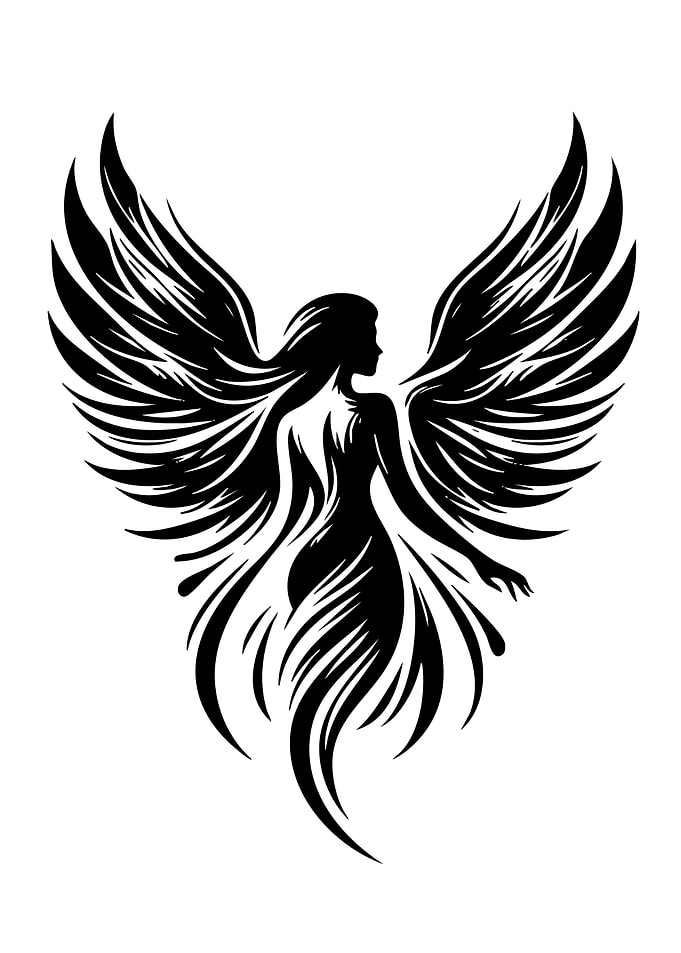 Abstract Angel Silhouette in Black and White