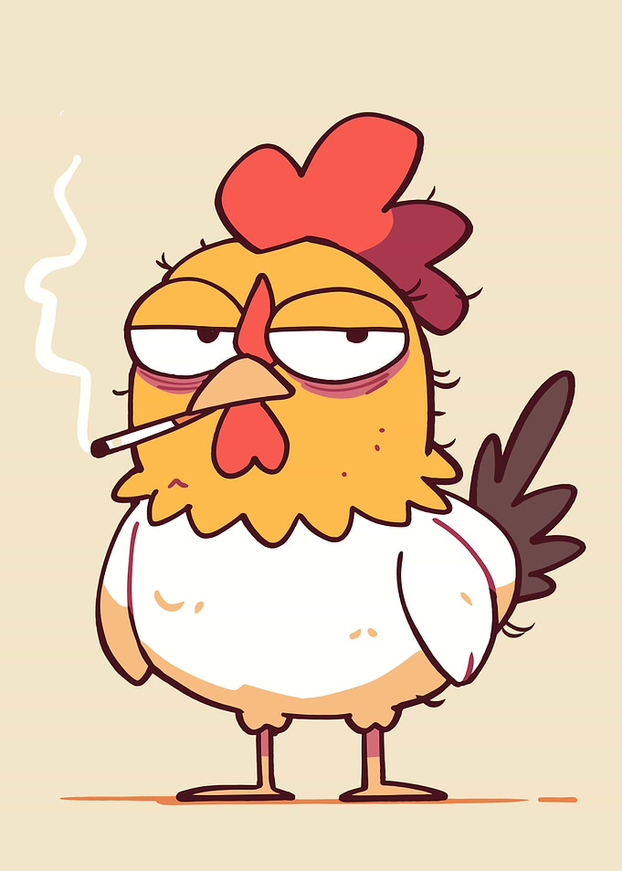Cartoon Chicken Smoking Cigarette Illustration
