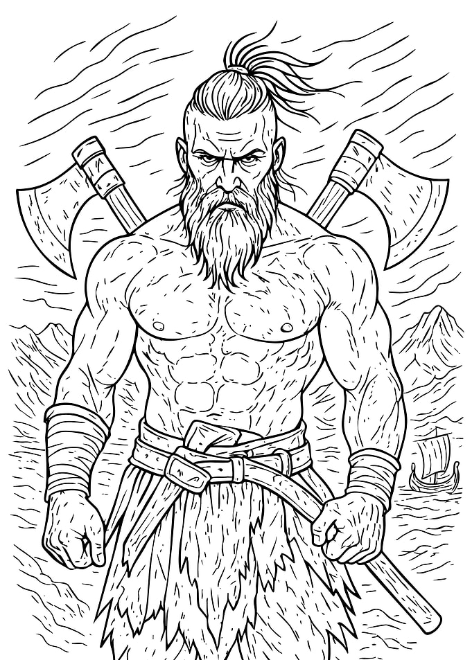 Viking Warrior Line Art Illustration