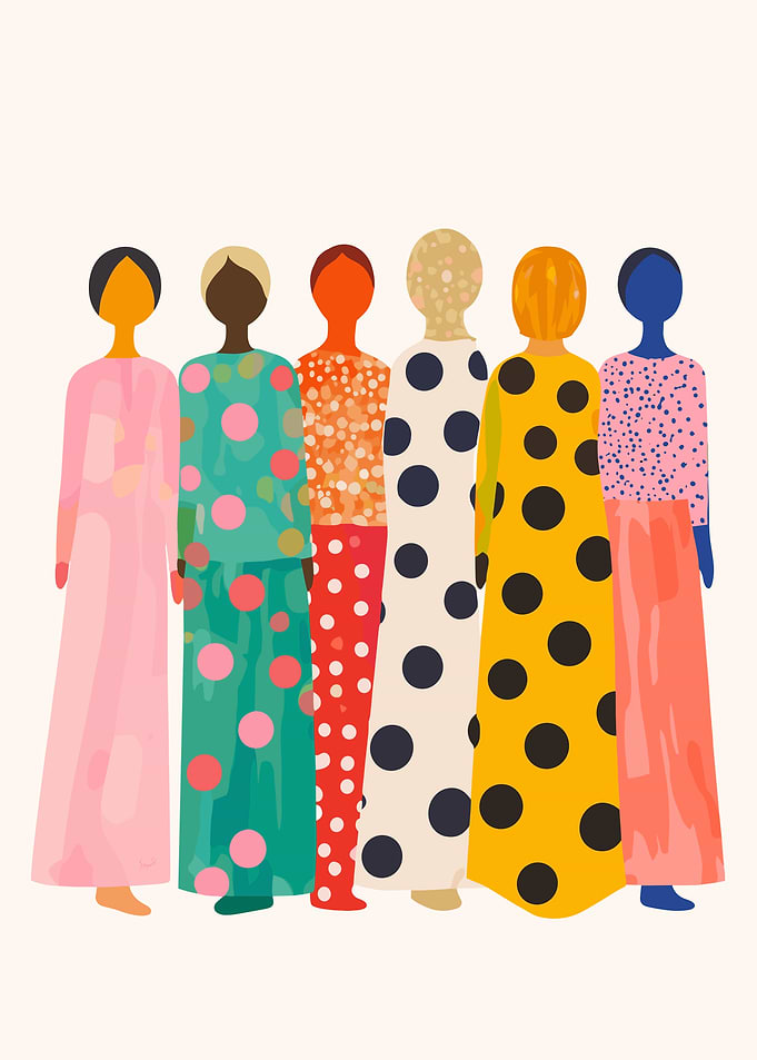 Colorful Women in Polka Dot Dresses