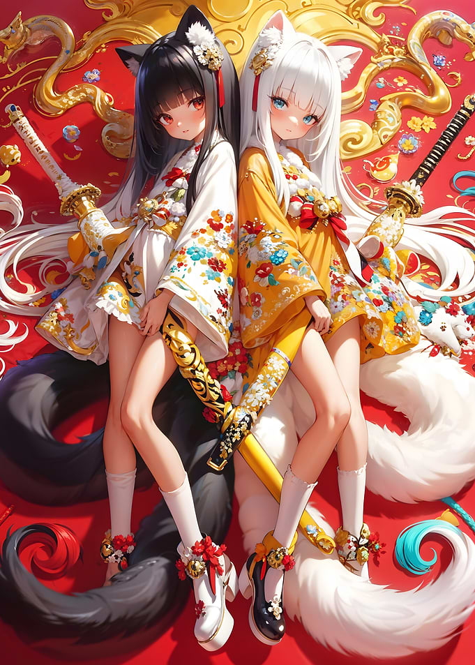 Anime Fox Girls with Swords