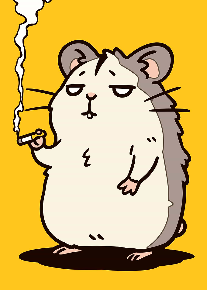 Cartoon Hamster Smoking Cigarette on Yellow Background