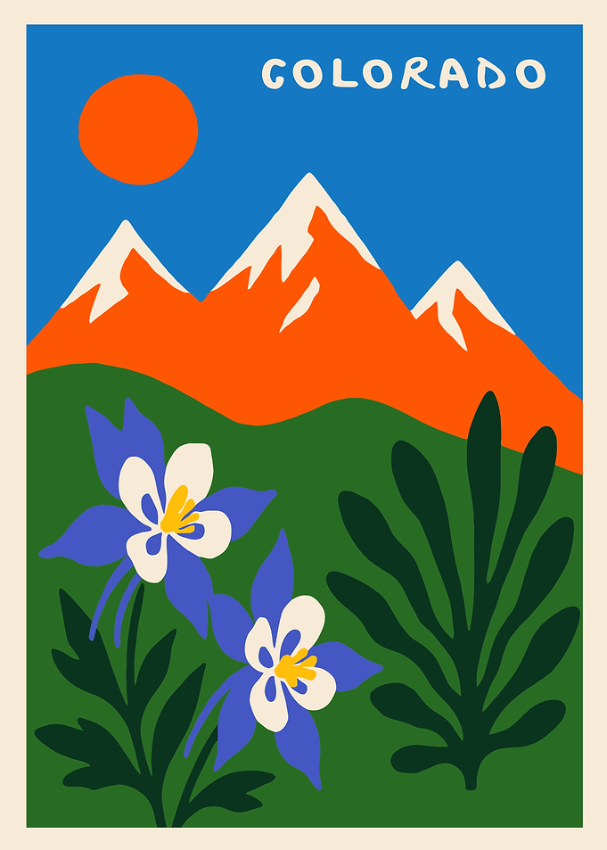 Colorado landscape with columbine flowers